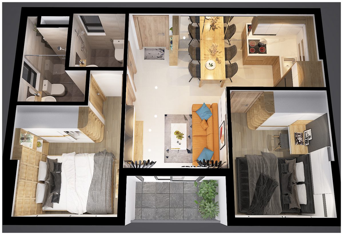 Mô hình 3D căn mẫu A1 dự án căn hộ Bcons Plaza