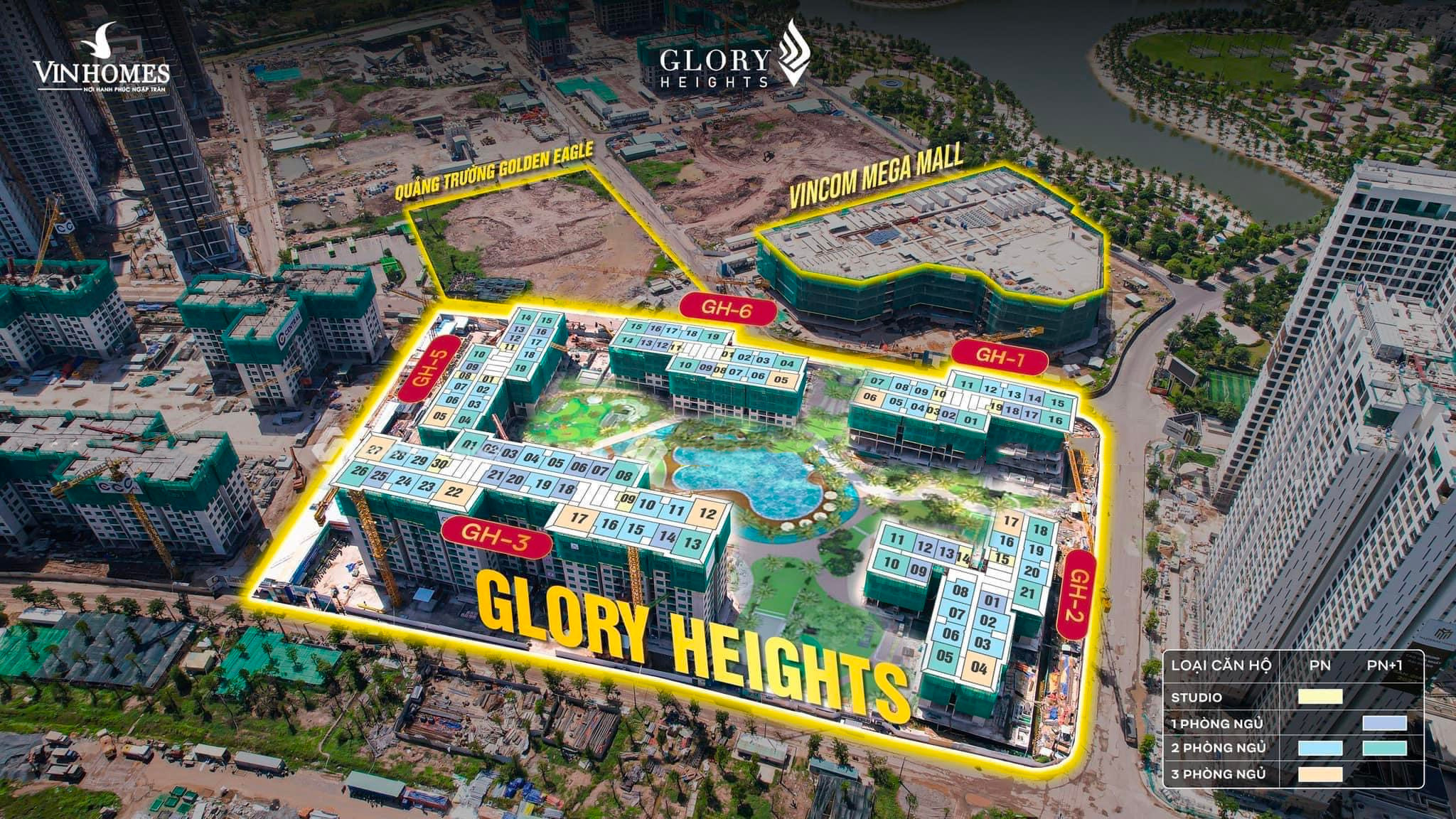 Vị trí và các góc bố trí căn hộ The Glory Heights trên map