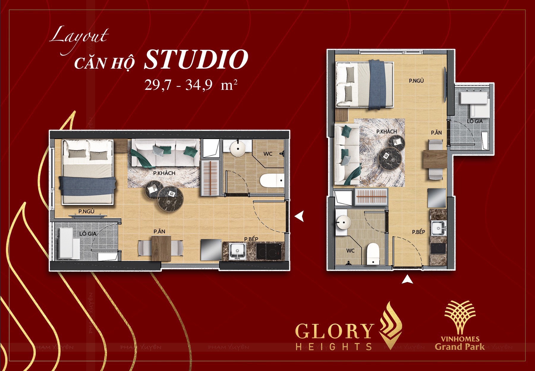 Layout căn hộ Studio Glory Heights