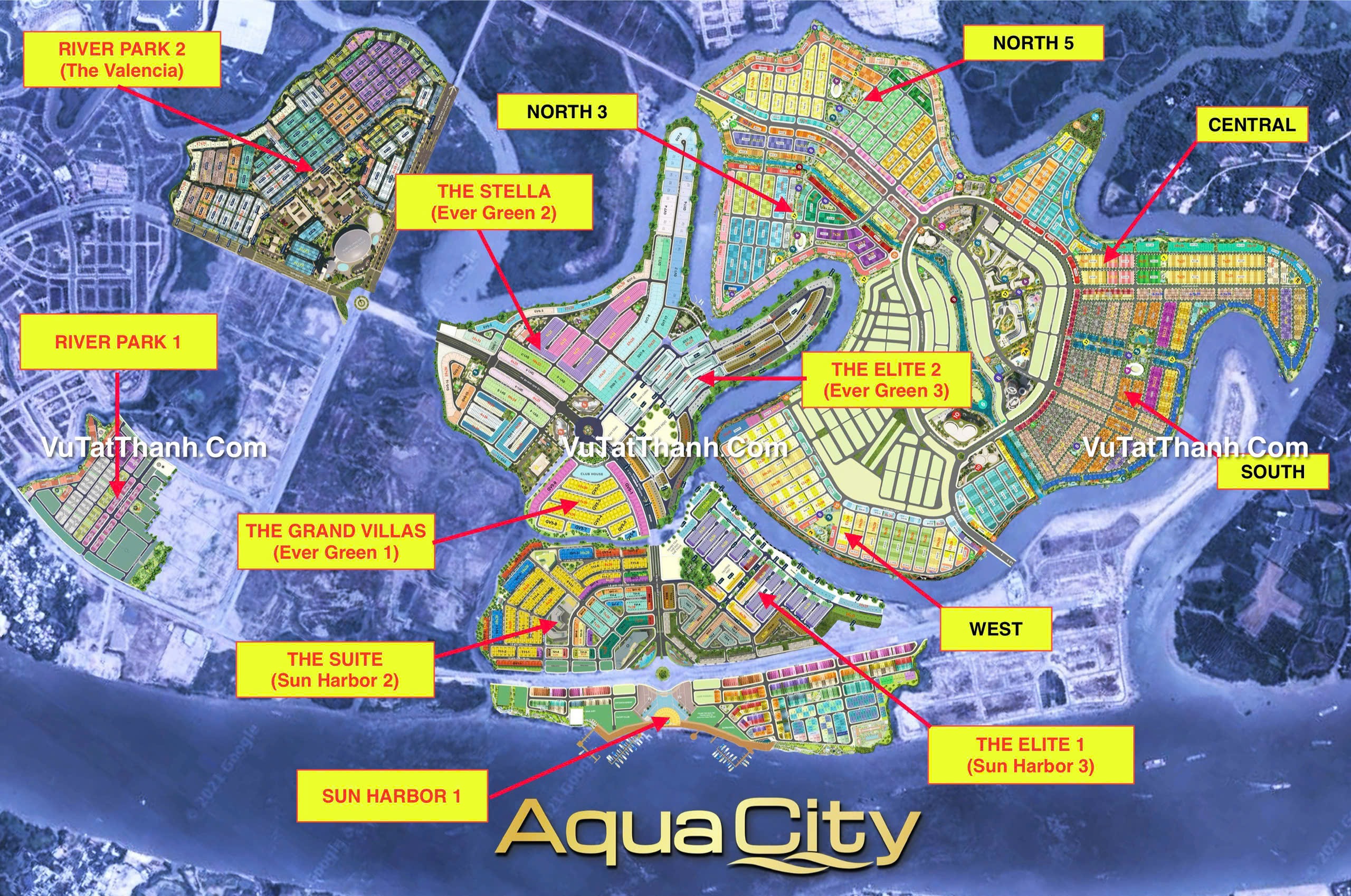 Vị trí các phân khu AquaCity 